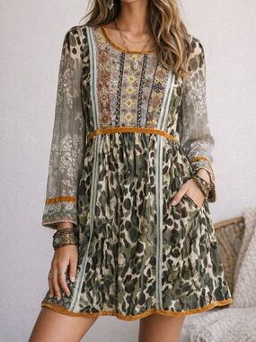 Double D Ranch Embroidered Camo Print Tunic Dress M